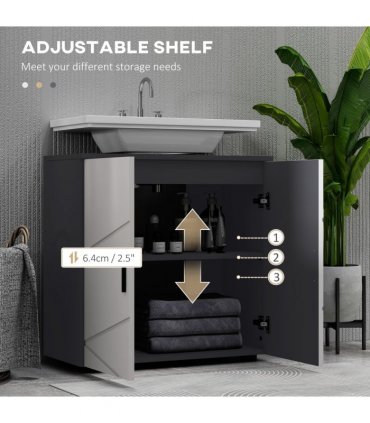 Bathroom Under Sink Cabinet Light Grey 60L x 30W x 60H cm Storage Shelf