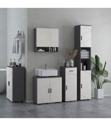 Bathroom Under Sink Cabinet Light Grey 60L x 30W x 60H cm Storage Shelf