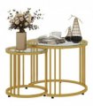 HOMCOM 2 Pieces Round Nesting Coffee Tables with Tempered Glass Top, Gold Tone