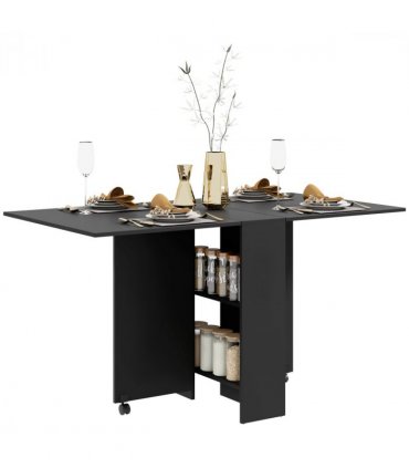 HOMCOM Rolling Drop Leaf Dining Table Folding Kitchen Table with Open Shelves