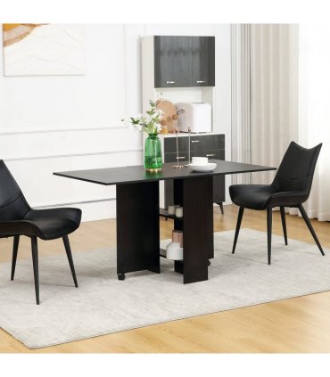 HOMCOM Rolling Drop Leaf Dining Table Folding Kitchen Table with Open Shelves
