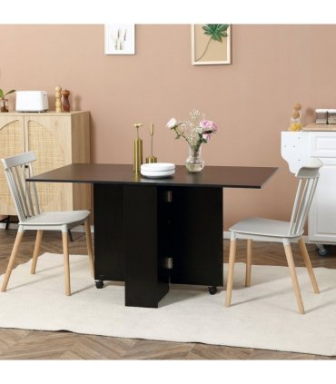 HOMCOM Rolling Drop Leaf Dining Table Folding Kitchen Table with Open Shelves