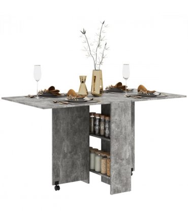 HOMCOM Rolling Drop Leaf Dining Table Folding Kitchen Table with Open Shelves