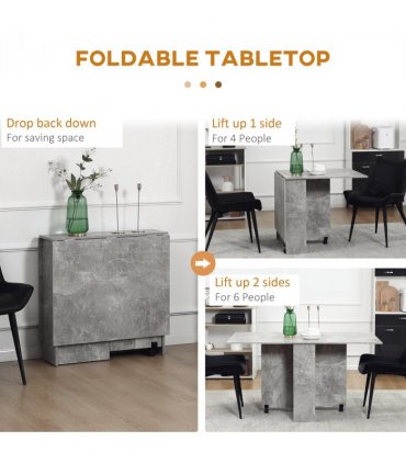 HOMCOM Rolling Drop Leaf Dining Table Folding Kitchen Table with Open Shelves