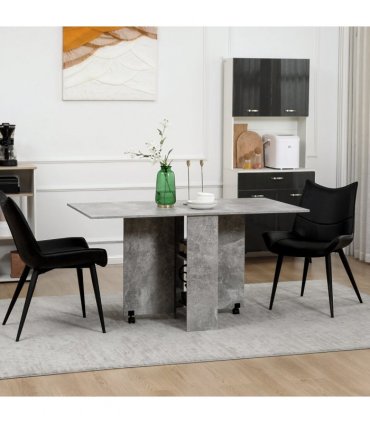 HOMCOM Rolling Drop Leaf Dining Table Folding Kitchen Table with Open Shelves