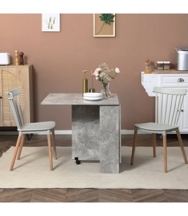 HOMCOM Rolling Drop Leaf Dining Table Folding Kitchen Table with Open Shelves