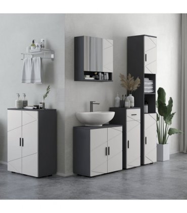 Bathroom Vanity Unit, Light Grey, 60L x 30W x 60H cm, Pedestal Sink Cabinet