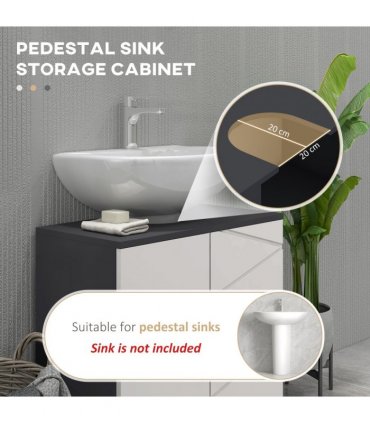 Bathroom Vanity Unit, Light Grey, 60L x 30W x 60H cm, Pedestal Sink Cabinet
