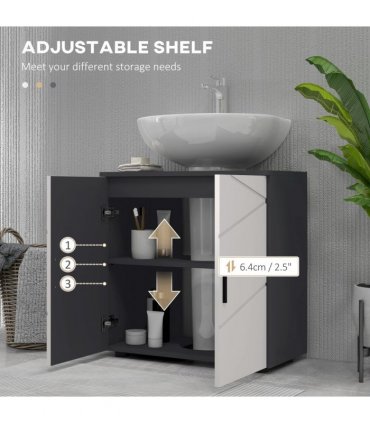 Bathroom Vanity Unit, Light Grey, 60L x 30W x 60H cm, Pedestal Sink Cabinet