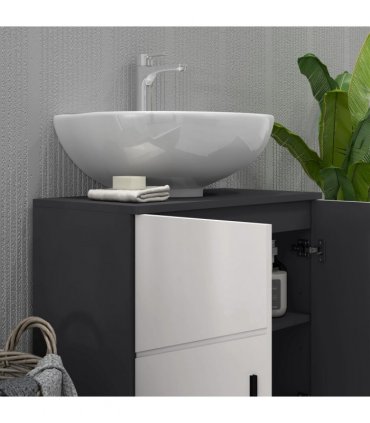 Bathroom Vanity Unit, Light Grey, 60L x 30W x 60H cm, Pedestal Sink Cabinet