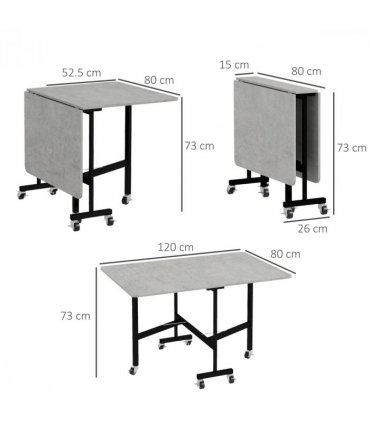 Drop Leaf Table Grey MDF   x 80W x 73H cm Folding Dining Table for Small Spaces