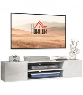 TV Unit White Melamine High Gloss 140L x 30W x 30H cm Shelves Cabinets Storage
