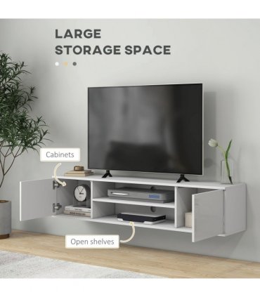 TV Unit White Melamine High Gloss 140L x 30W x 30H cm Shelves Cabinets Storage