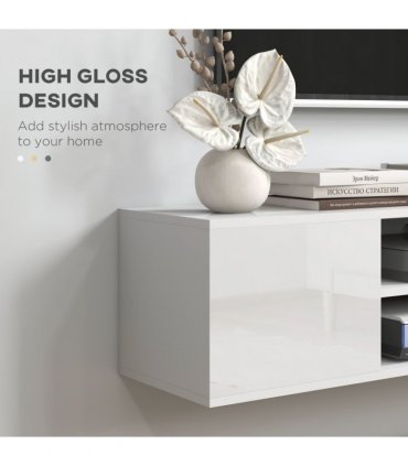 TV Unit White Melamine High Gloss 140L x 30W x 30H cm Shelves Cabinets Storage