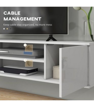 TV Unit White Melamine High Gloss 140L x 30W x 30H cm Shelves Cabinets Storage