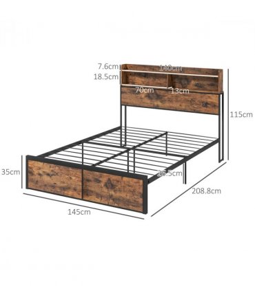 HOMCOM 4.8FT Double Bed Frame with Storage Headboard and Under Bed Storage