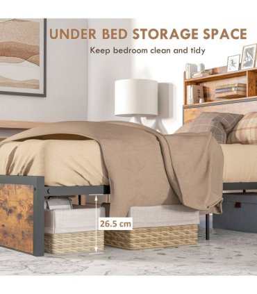 HOMCOM 4.8FT Double Bed Frame with Storage Headboard and Under Bed Storage
