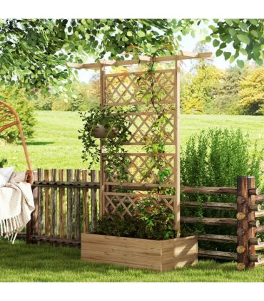 Trellis Planter  Wood Natural wood finish 160L x 55W x 183Hcm Open inner bottom
