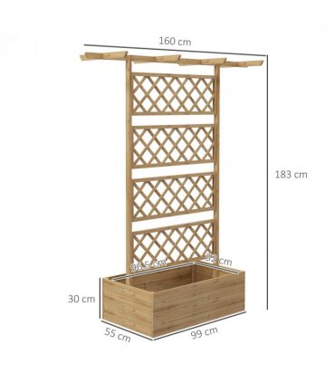 Trellis Planter  Wood Natural wood finish 160L x 55W x 183Hcm Open inner bottom