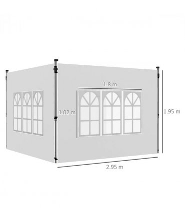 Garden Gazebo Side Panels White Oxford Plastic 295W x 195Hcm 2 Pack