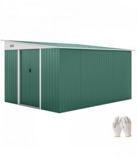 Garden Storage Shed Galvanised Steel Green 280cm x 345cm Double Sliding Door