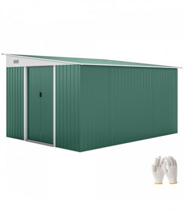 Garden Storage Shed Galvanised Steel Green 280cm x 345cm Double Sliding Door