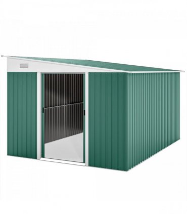 Garden Storage Shed Galvanised Steel Green 280cm x 345cm Double Sliding Door