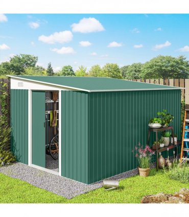 Garden Storage Shed Galvanised Steel Green 280cm x 345cm Double Sliding Door