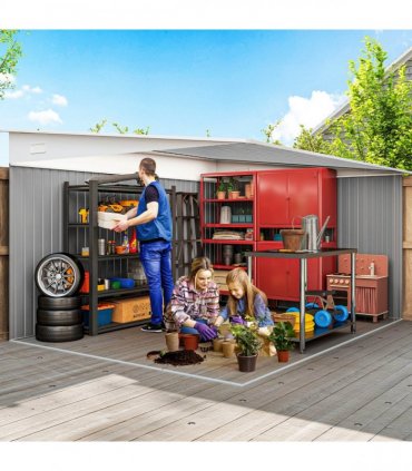 Garden Storage Shed Galvanised Steel Green 280cm x 345cm Double Sliding Door