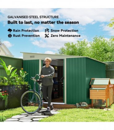 Garden Storage Shed Galvanised Steel Green 280cm x 345cm Double Sliding Door