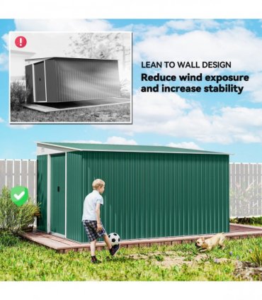 Garden Storage Shed Galvanised Steel Green 280cm x 345cm Double Sliding Door