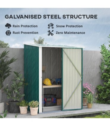 Steel Green 161.5cm x 94.5cm x 196cm Outdoor Storage Shed with Lockable Door