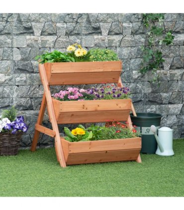Outsunny 3 Tier Raised Garden Bed Wooden Elevated Planter Box Kit, Brown