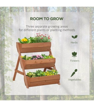 Outsunny 3 Tier Raised Garden Bed Wooden Elevated Planter Box Kit, Brown