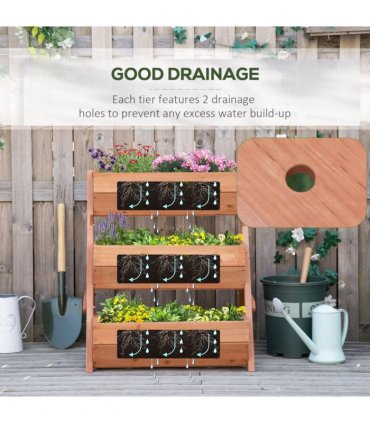 Outsunny 3 Tier Raised Garden Bed Wooden Elevated Planter Box Kit, Brown