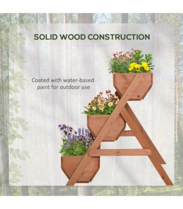 Outsunny 3 Tier Raised Garden Bed Wooden Elevated Planter Box Kit, Brown