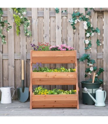 Outsunny 3 Tier Raised Garden Bed Wooden Elevated Planter Box Kit, Brown