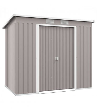 Steel Tool Shed with Sliding Double Door, Grey, 213x130x159/172cm, Galvanised