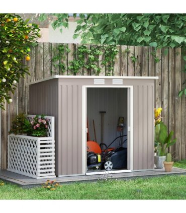Steel Tool Shed with Sliding Double Door, Grey, 213x130x159/172cm, Galvanised