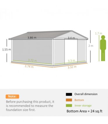 Steel Tool Shed with Sliding Double Door, Grey, 213x130x159/172cm, Galvanised