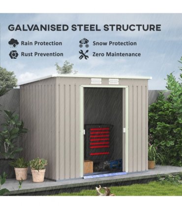 Steel Tool Shed with Sliding Double Door, Grey, 213x130x159/172cm, Galvanised