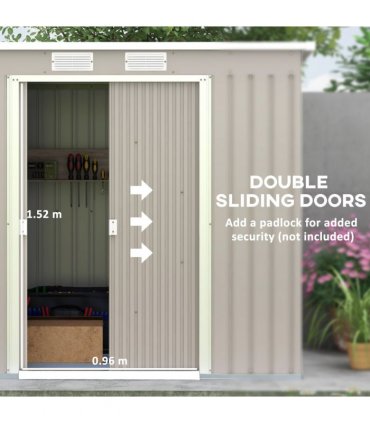 Steel Tool Shed with Sliding Double Door, Grey, 213x130x159/172cm, Galvanised