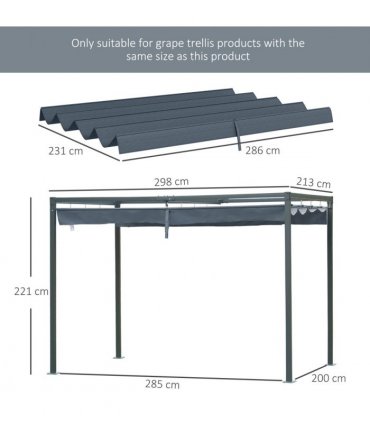 Outsunny Pergola Sun Shade Cover Roof Replacement for 3 x 2.15m Pergola, Grey