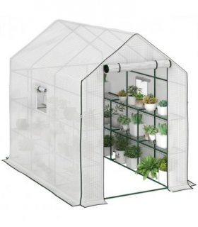 Outsunny Walk-in Outdoor Green House with Door and Mesh Windows, White