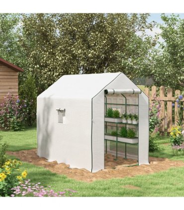 Outsunny Walk-in Outdoor Green House with Door and Mesh Windows, White