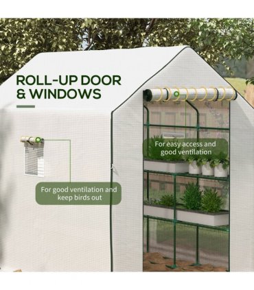 Outsunny Walk-in Outdoor Green House with Door and Mesh Windows, White