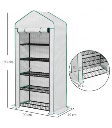 Outsunny Widened Mini Greenhouse 5 Tier Green House, 193H x 90W x 49Dcm, White