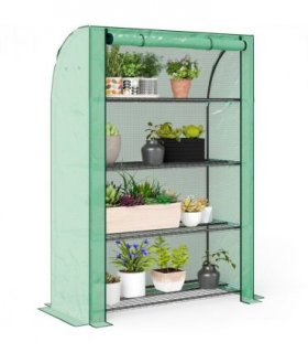 Green Steel Polyethylene 4 Tier Shelves 170H x 120W x 50Dcm Mini Green House