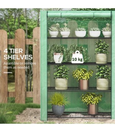 Green Steel Polyethylene 4 Tier Shelves 170H x 120W x 50Dcm Mini Green House