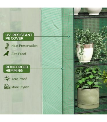 Green Steel Polyethylene 4 Tier Shelves 170H x 120W x 50Dcm Mini Green House